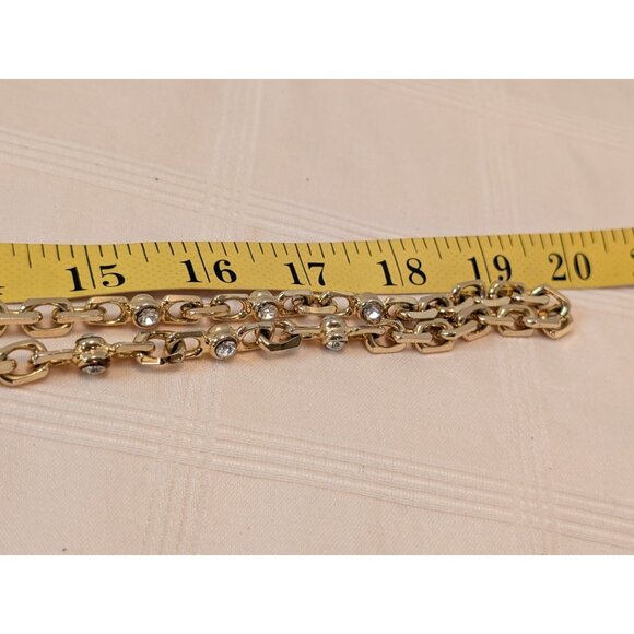 Gold Plated Chain Necklace W/ Glass Rhinestones & Coordinating Clip Earrings Set - Picture 10 of 12